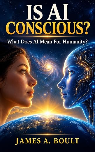 Book cover of Is AI Conscious? by James Boult, exploring artificial intelligence, awareness, and the nature of consciousness.